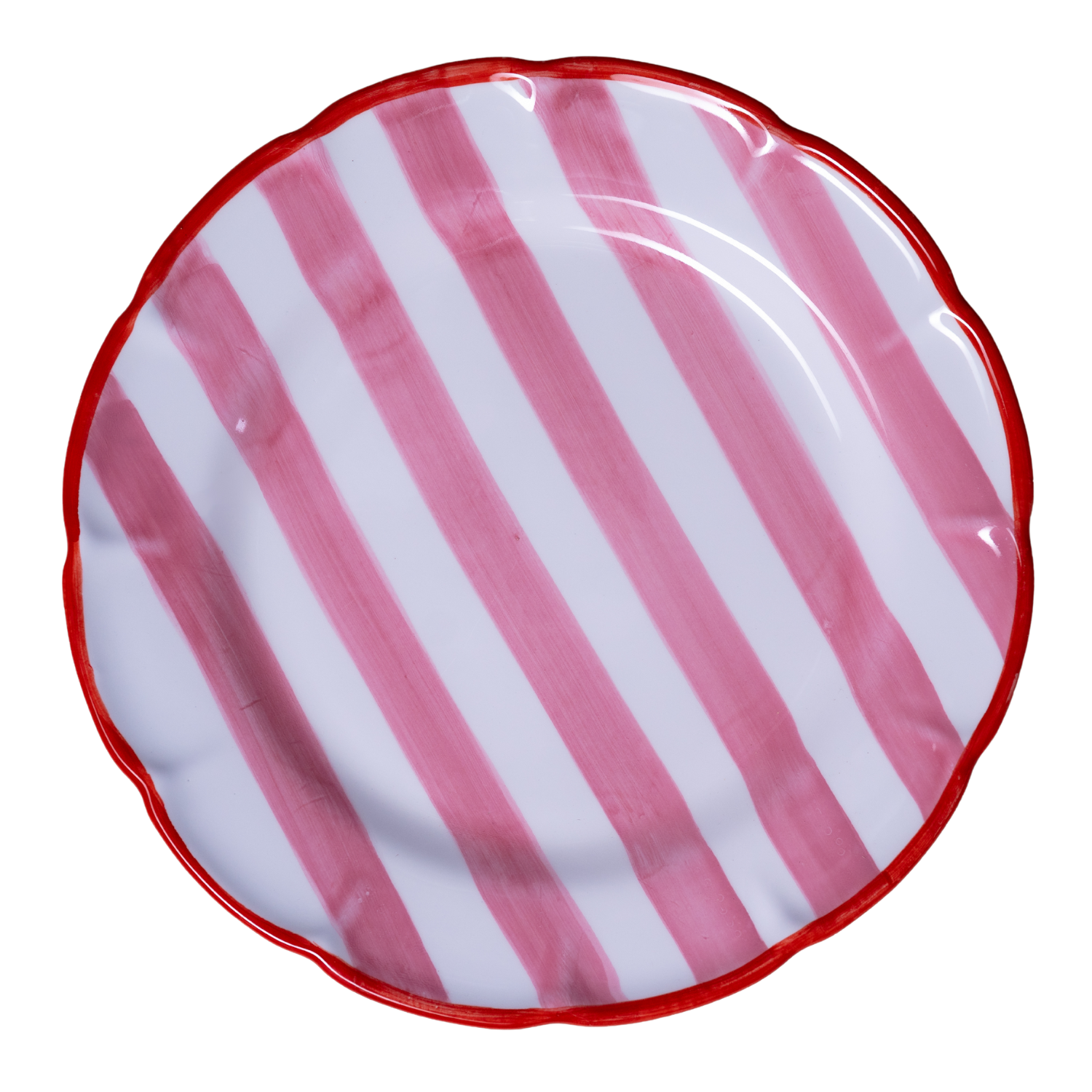 Grande assiette Burano rayure rose bordure rouge