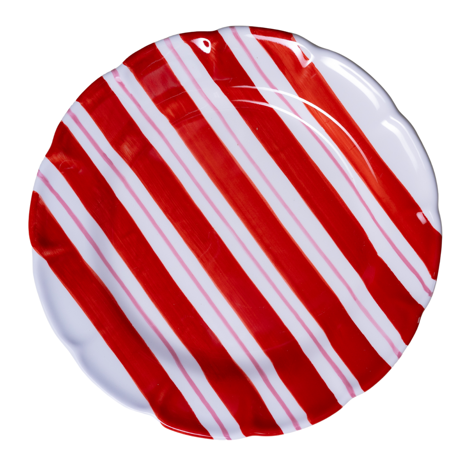 Grande assiette Burano rayure doppia rouge et rose