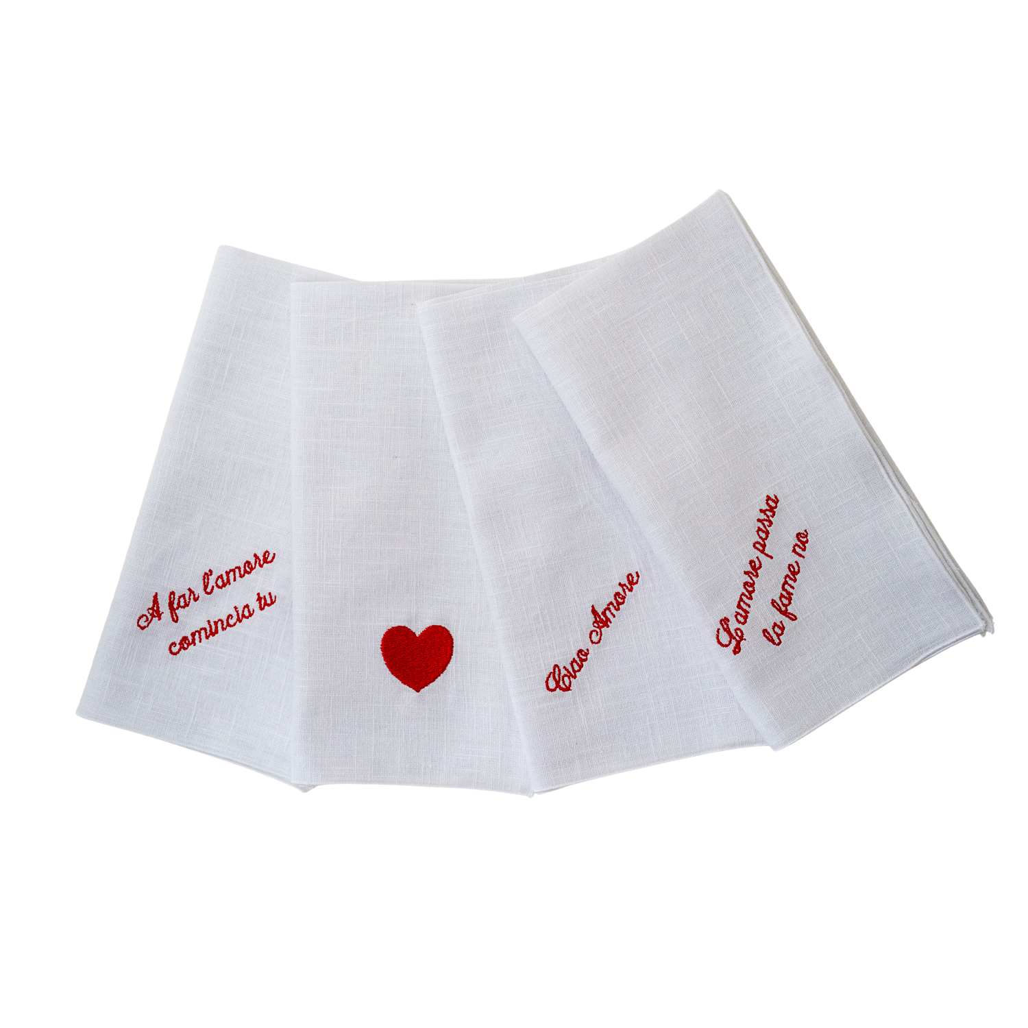 Set de 4 serviettes en lin brodées - Collection " Amore mio"