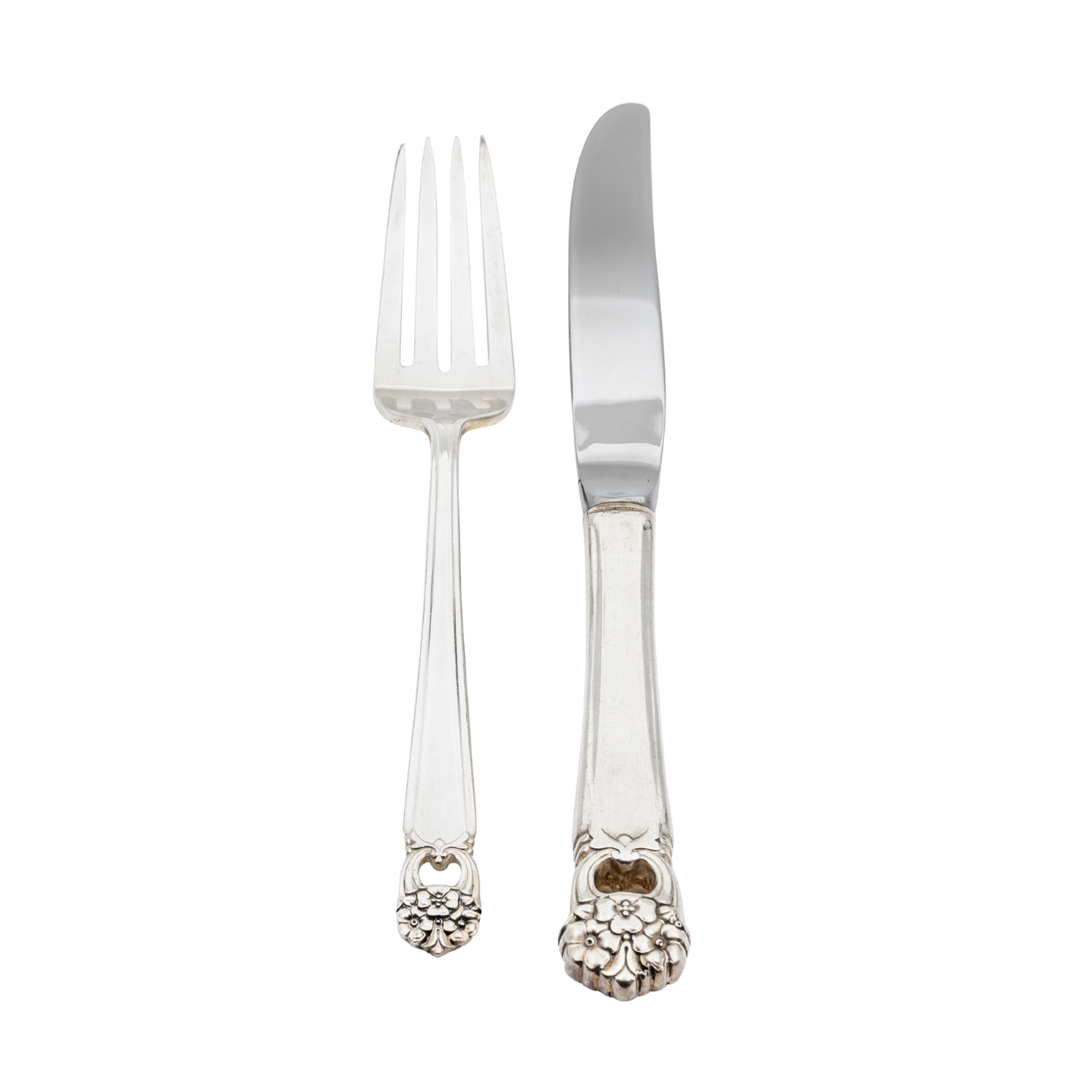 Duo Fourchette et couteau Vintage en métal argenté
