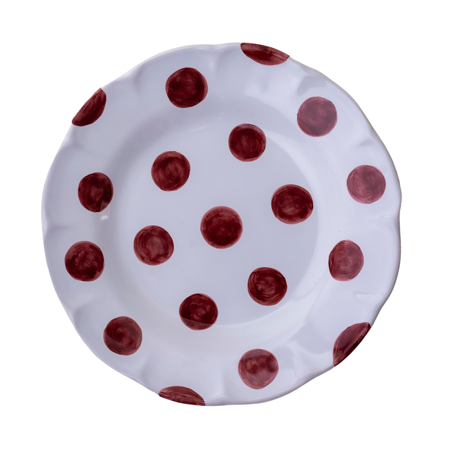 Assiette creuse Venezia pois bordeaux 