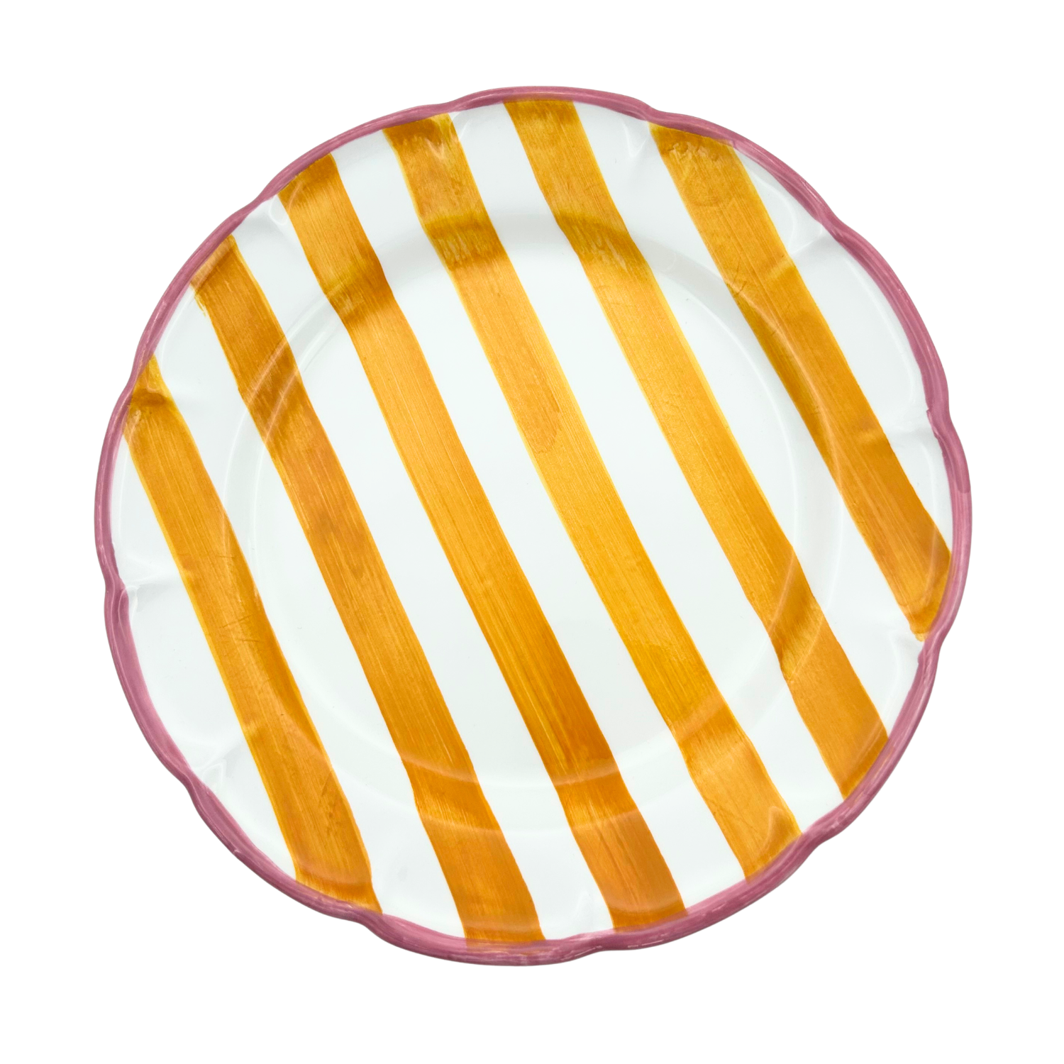 Grande assiette Burano rayure ocre bordure rose