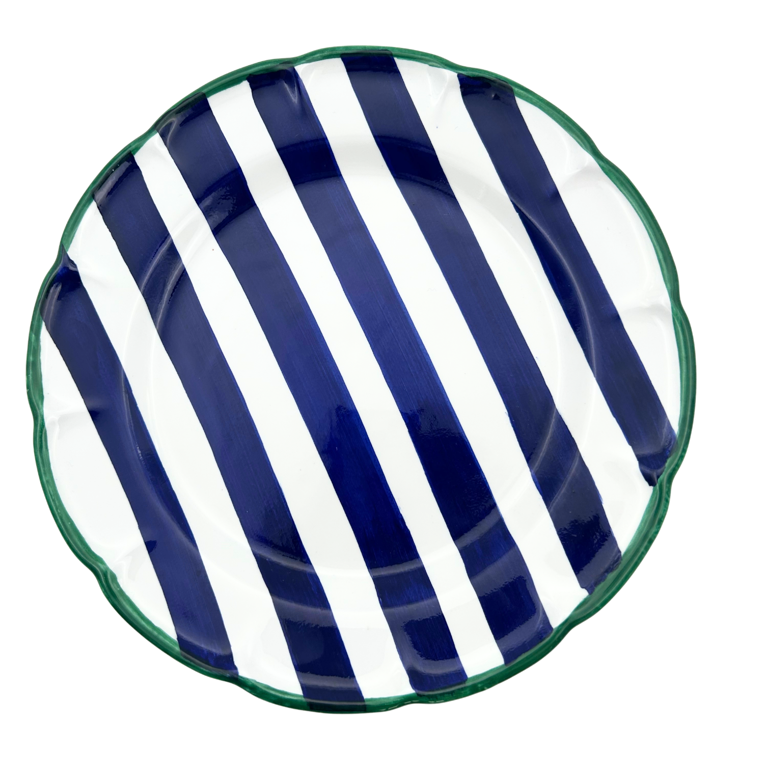 Grande assiette Burano rayure bleue bordure verte