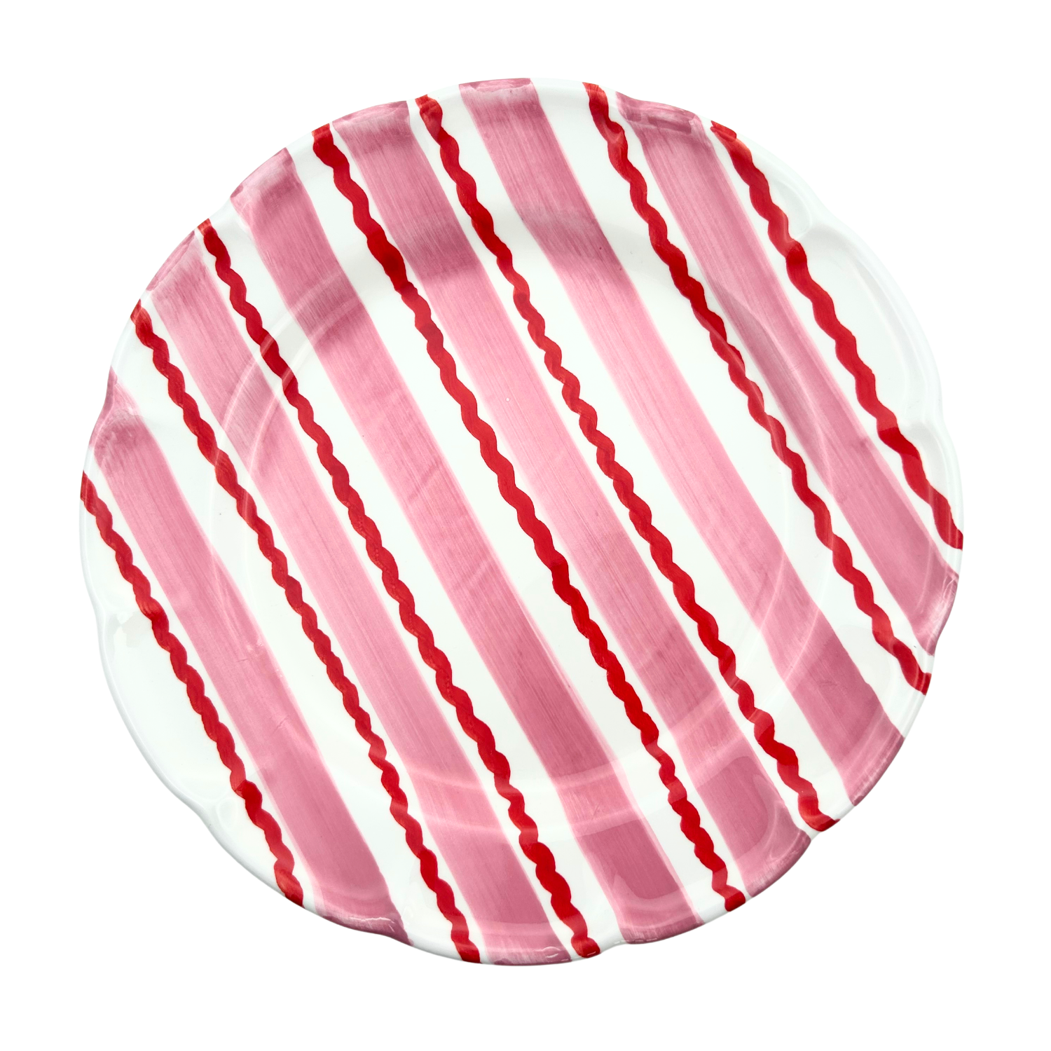 Grande assiette Burano rayure onda doppia rose et rouge