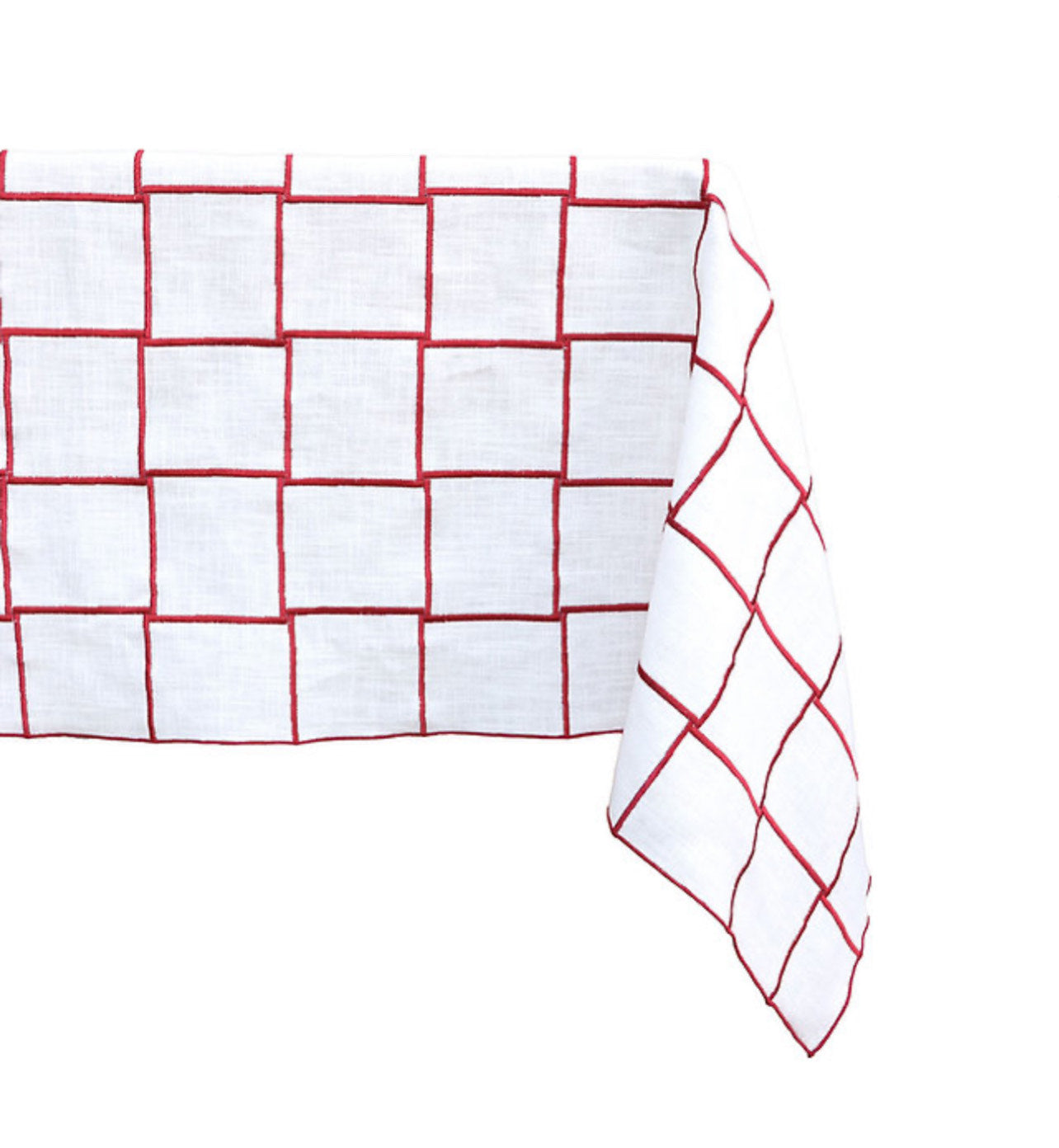 Nappes en pur lin blanc avec motif Quadro
