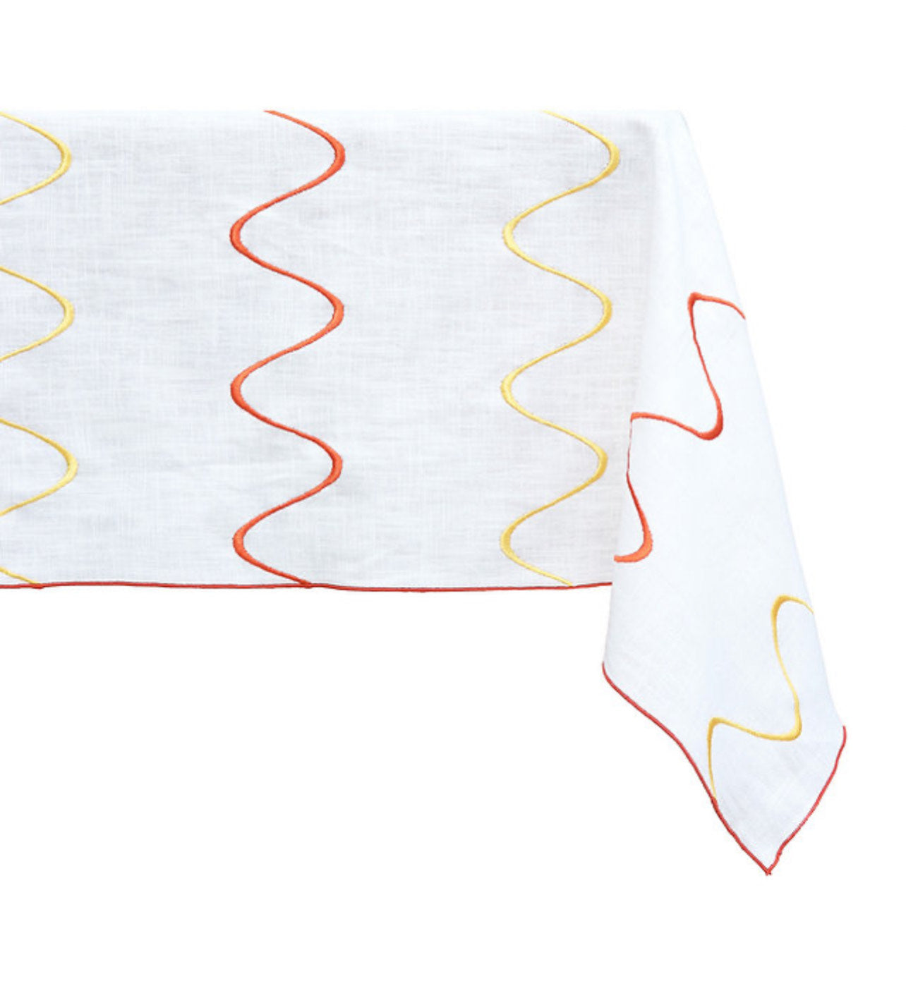 Nappes en pur lin blanc avec motif ONDA Orange et jaune