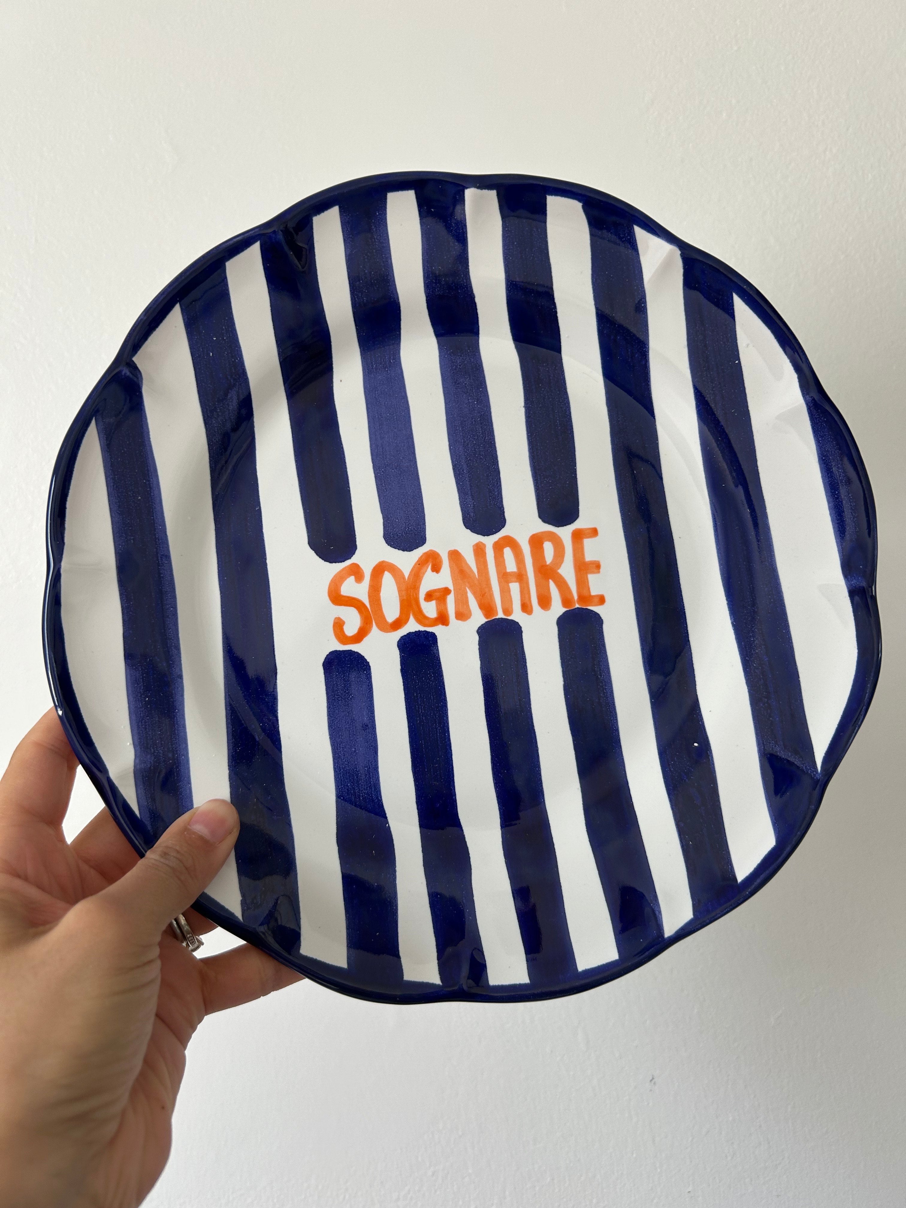 Grande assiette Amalfi Sognare Rayure bleue