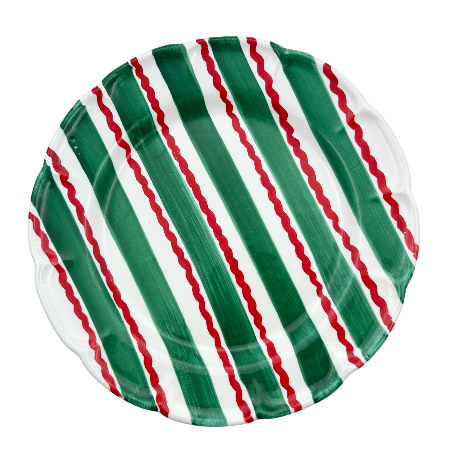 Grande assiette Burano rayure onda doppia verte et rouge