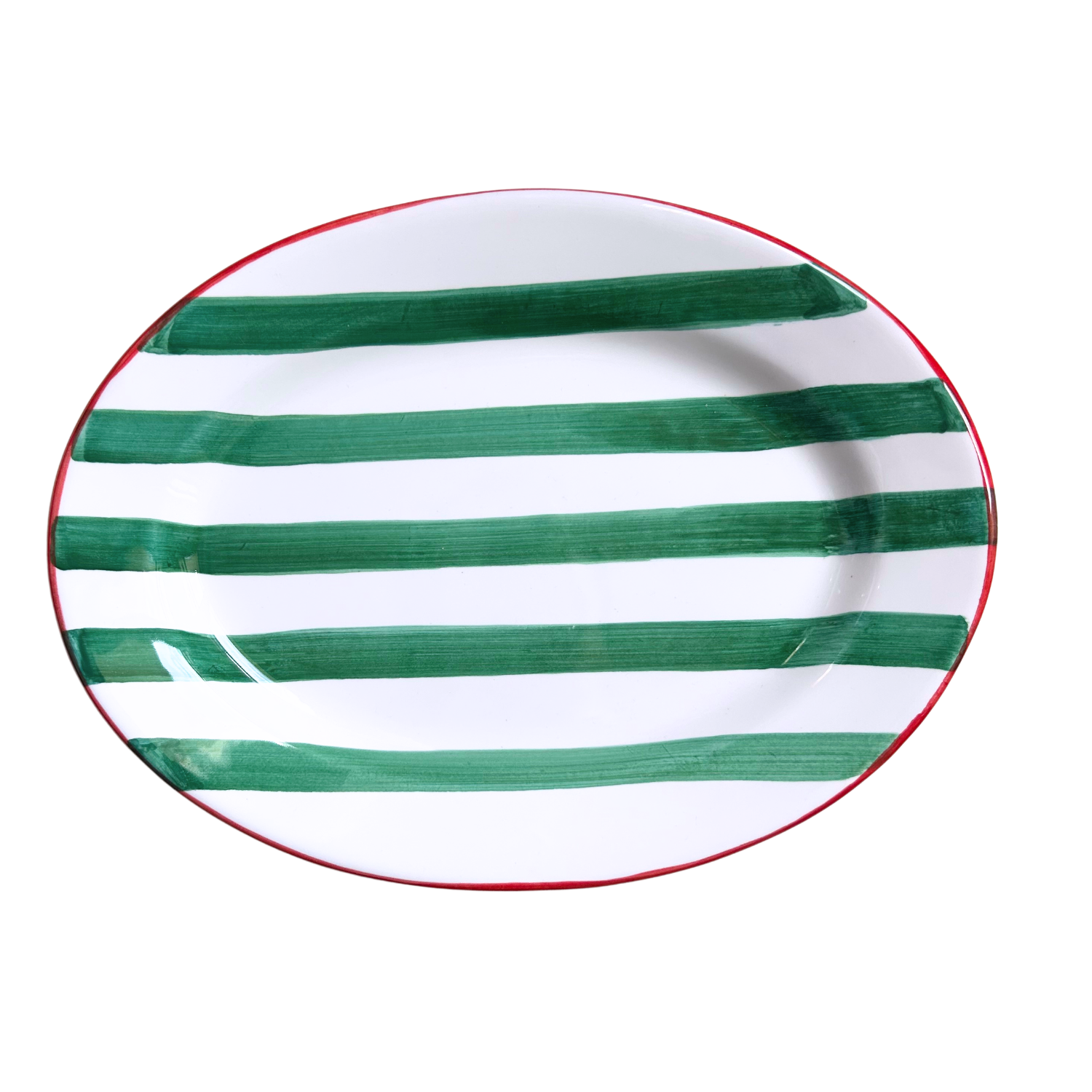 Plat de service Burano rayure verte bordure rouge