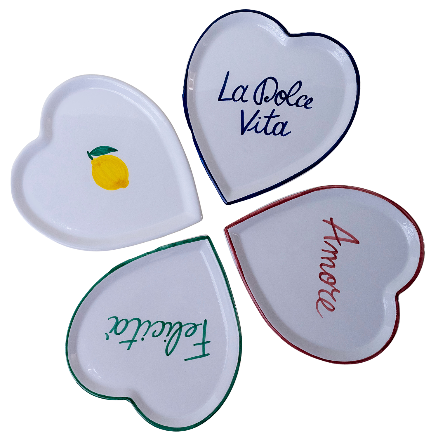 Set de 4 grandes assiettes en coeur