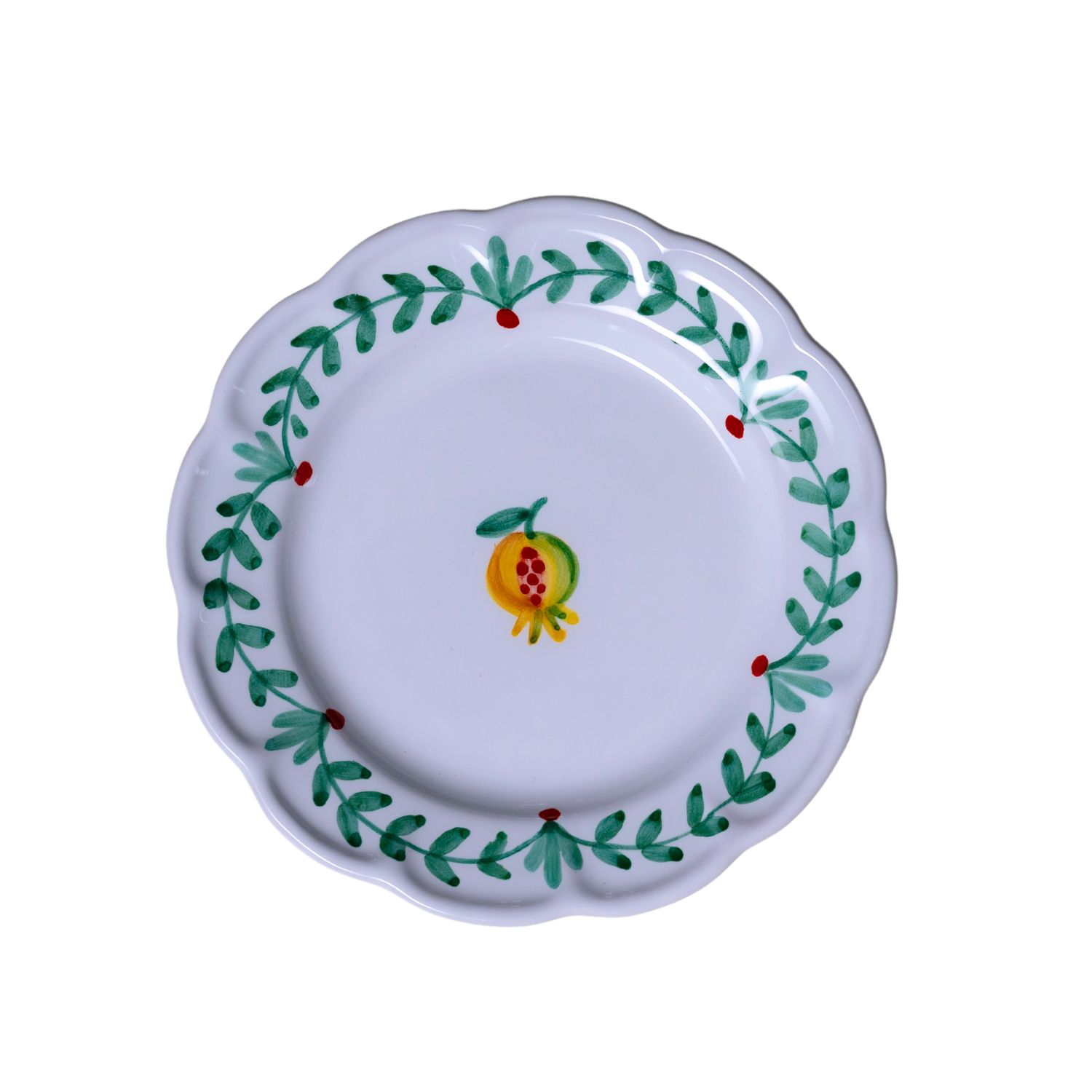 Petite assiette  Feuilles d’olivier, baies rouges et grenade