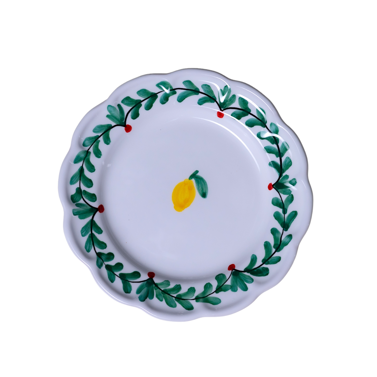 Petite assiette  Feuilles d’olivier, baies rouges et limone