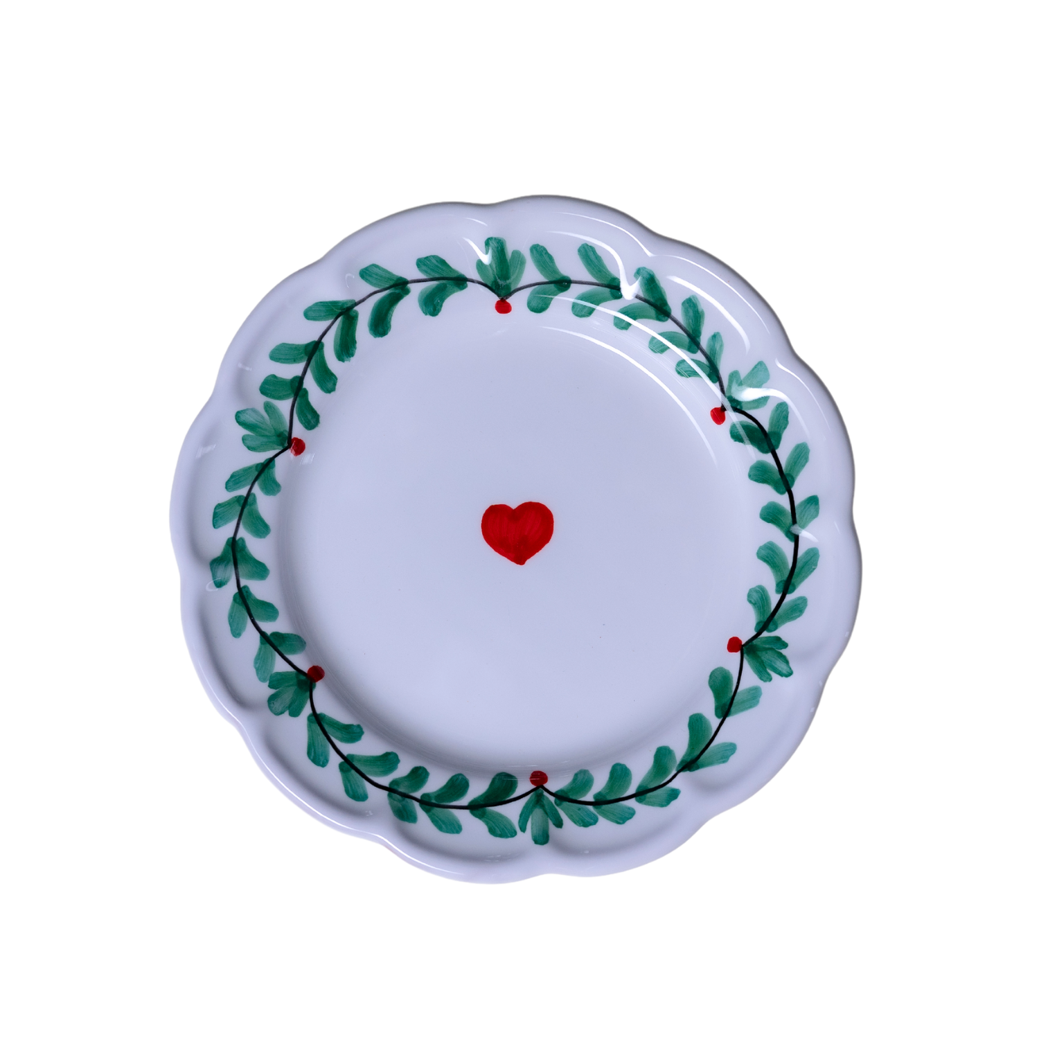 Petite assiette  Feuilles d’olivier, baies rouges et cuore