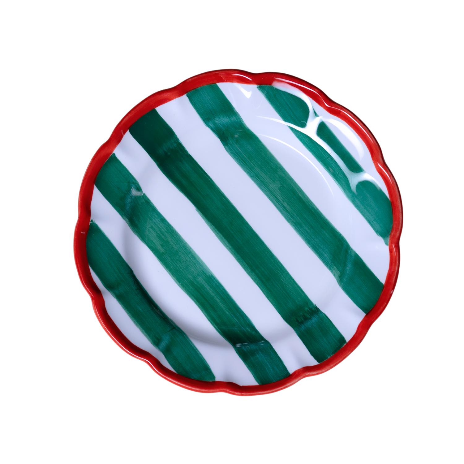 Petite assiette Burano rayure verte bordure rouge