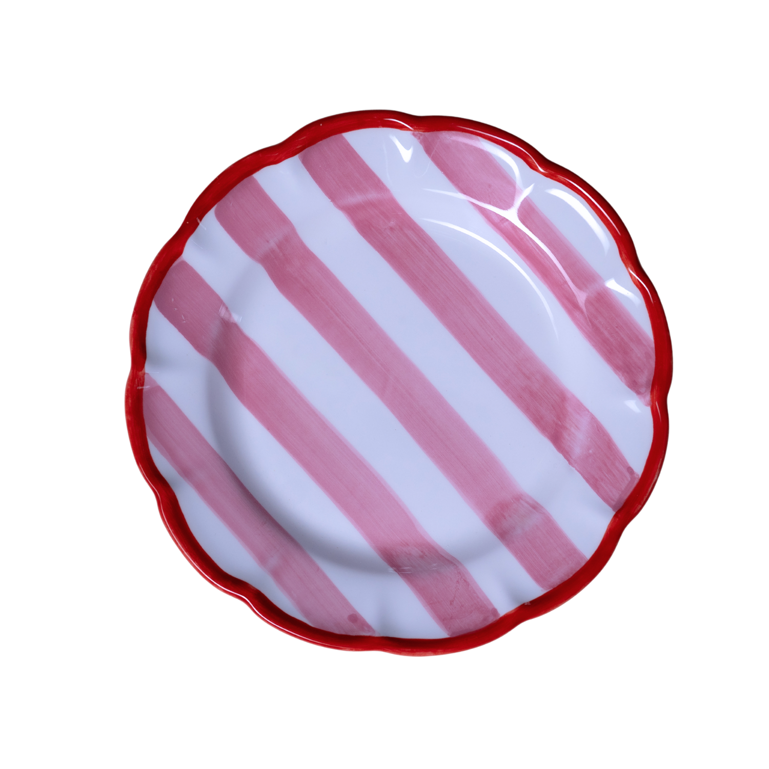 Moyenne assiette Burano rayure rose bordure rouge 20 cm