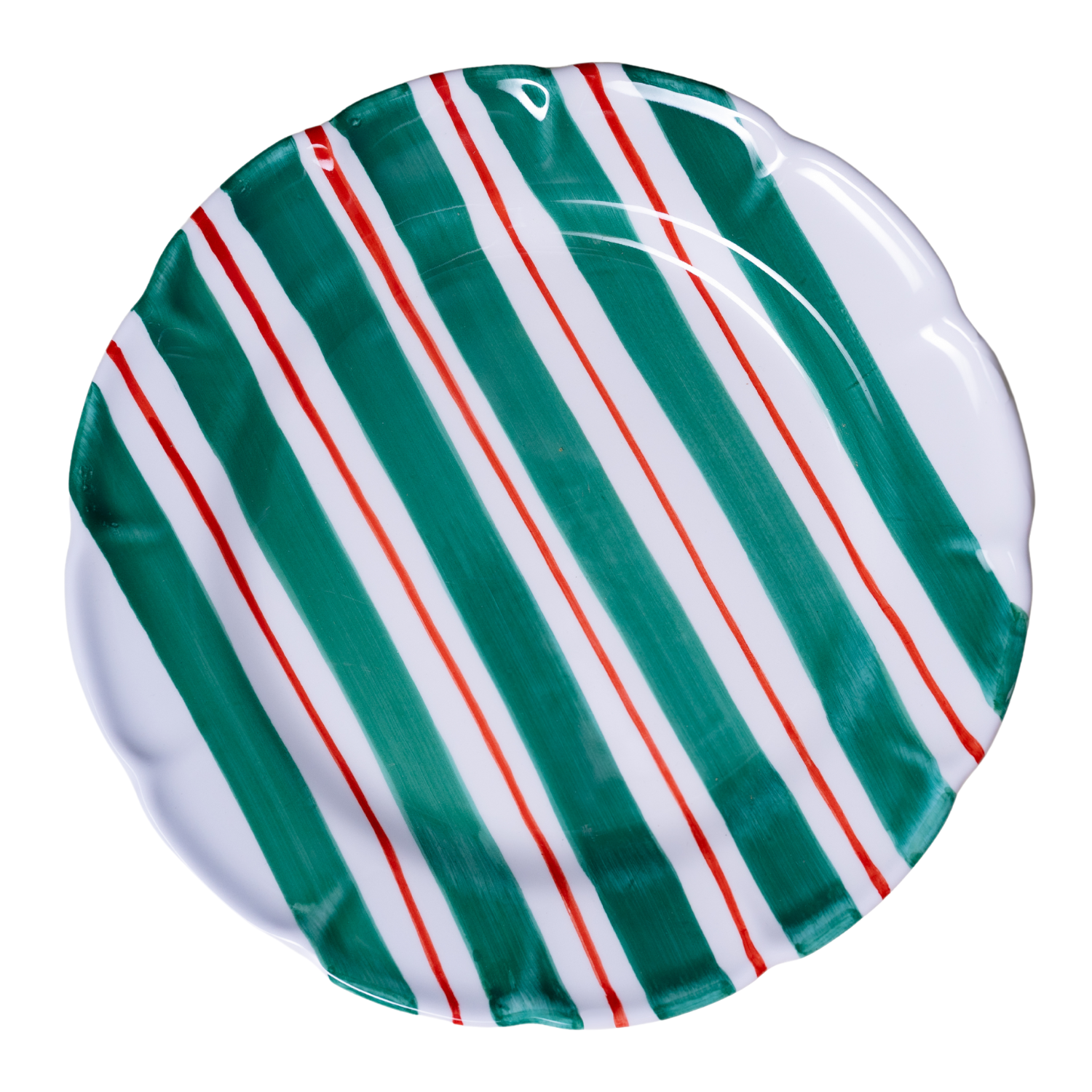 Grande assiette Burano rayure doppia verte et rouge