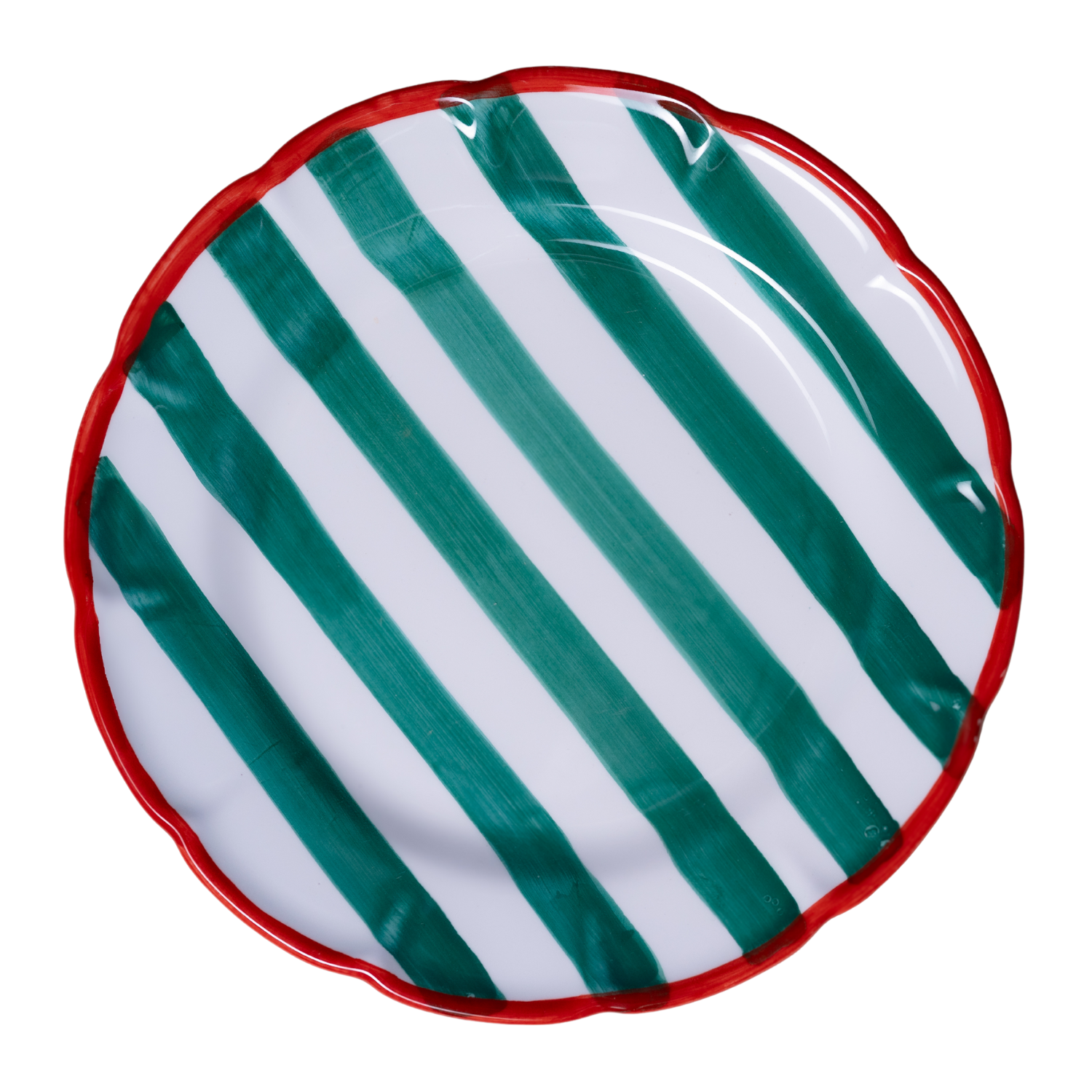 Grande assiette Burano rayure verte bordure rouge