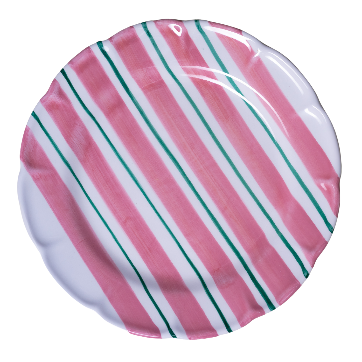 Grande assiette Burano rayure doppia rose et verte
