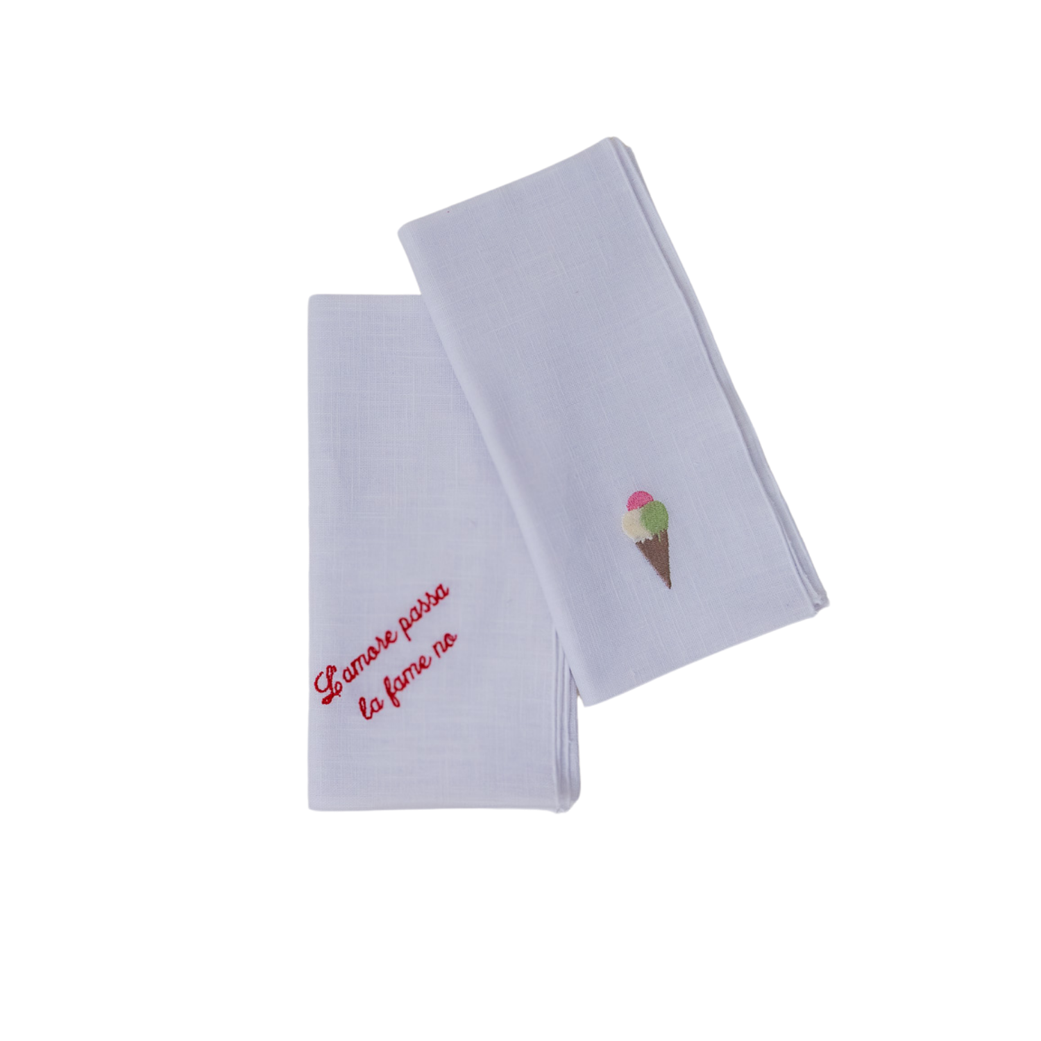 Set de 2 Serviettes de table "l'amore passa la fame no"