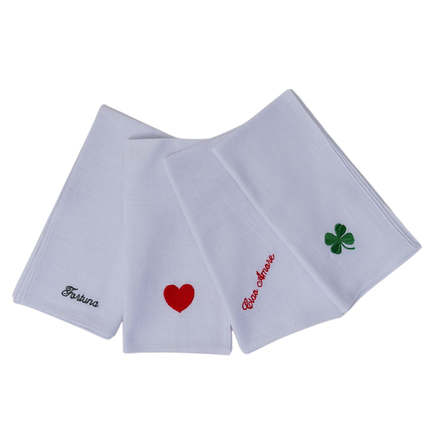 Set de 4 serviettes en lin brodées - Collection " Amore e fortuna"